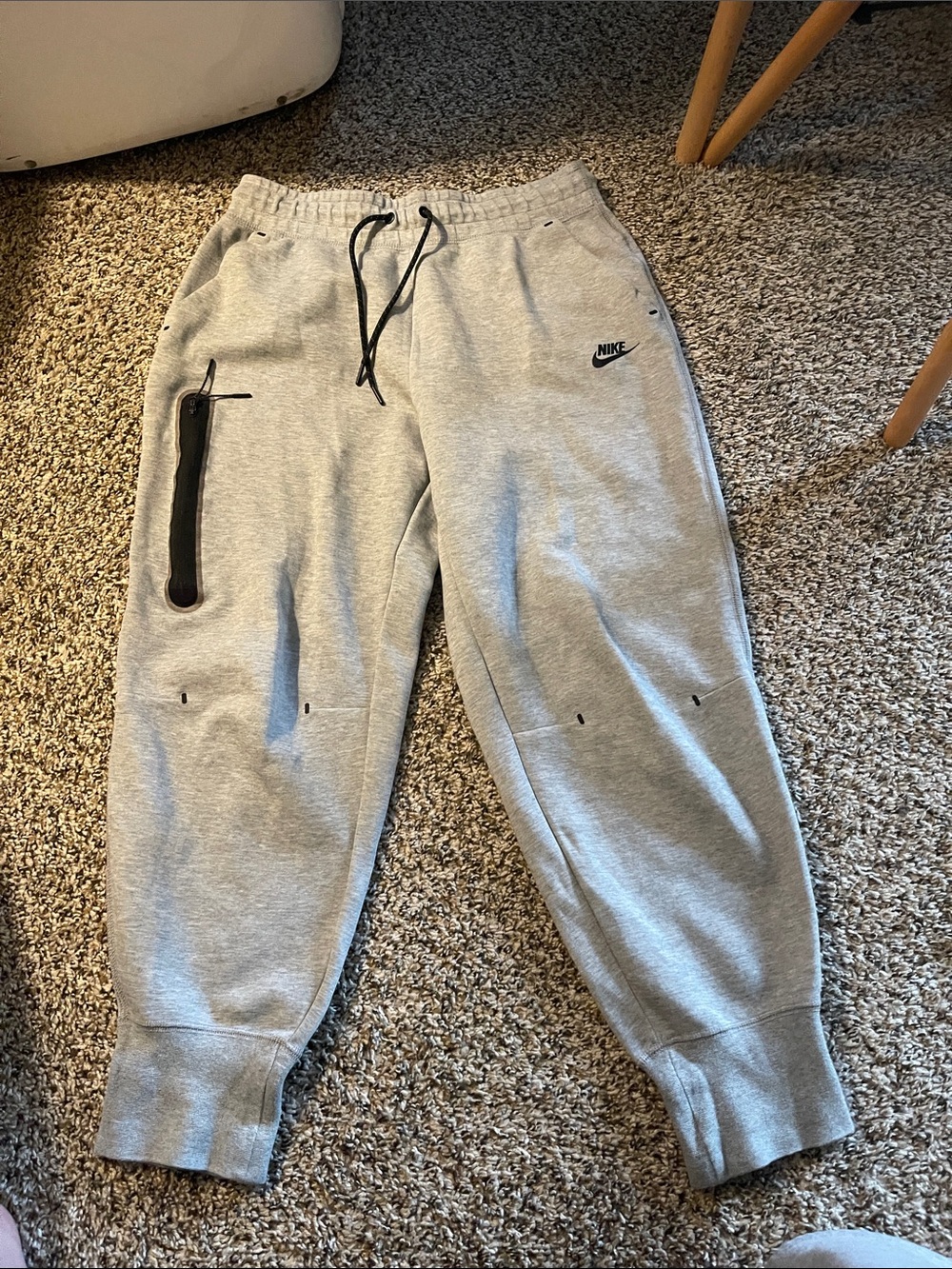 Nike Boys Light Gray Jogger Sweatpants with Black Zip Detail